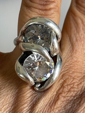 Custom Made One Of A Kind  Double Polished Rock Crystal Ring SPARKLE .925 HEAVY